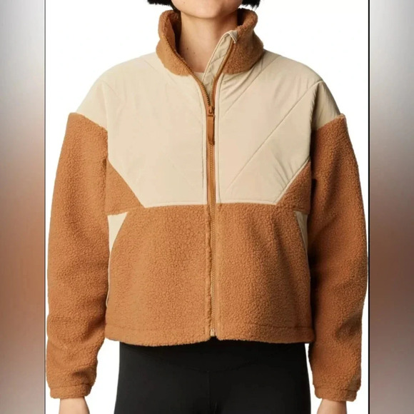 Columbia Jacket Women’s Small Uphill Edge Fleece Teddy Coat Sherpa Zip Up Brown - Picture 1 of 12